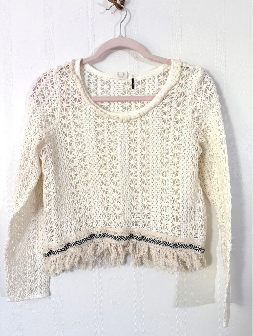 Anthropologie Crochet Fringe Top | Size M